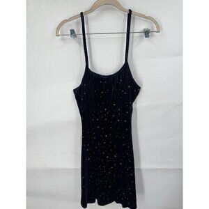 Romwe Celestial Space Star Print Velour Mini‎ Slip  Retro Y2K Navy Blue Stretchy
